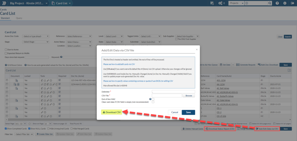 Add Edit file via CSV file