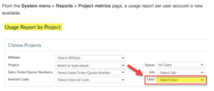 From the System menu > Reports > Project metrics page, a usage report per user account is now available.